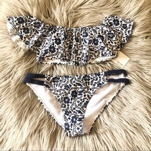 NWT kensie off shoulder floral bikini blue